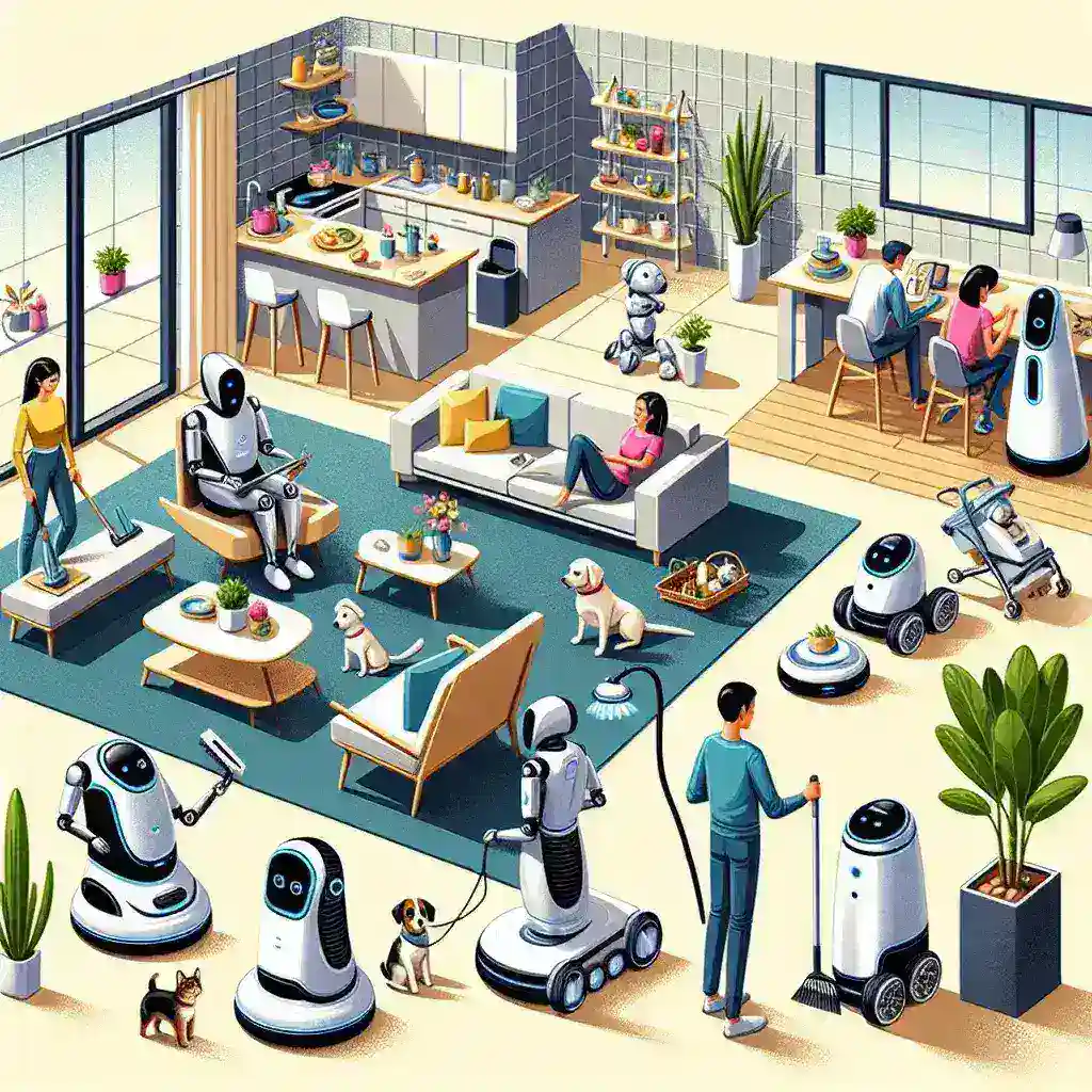 "Home Assistant Robot showcasing practical capabilities in a modern living room, highlighting its commercial success in enhancing everyday tasks for homeowners."