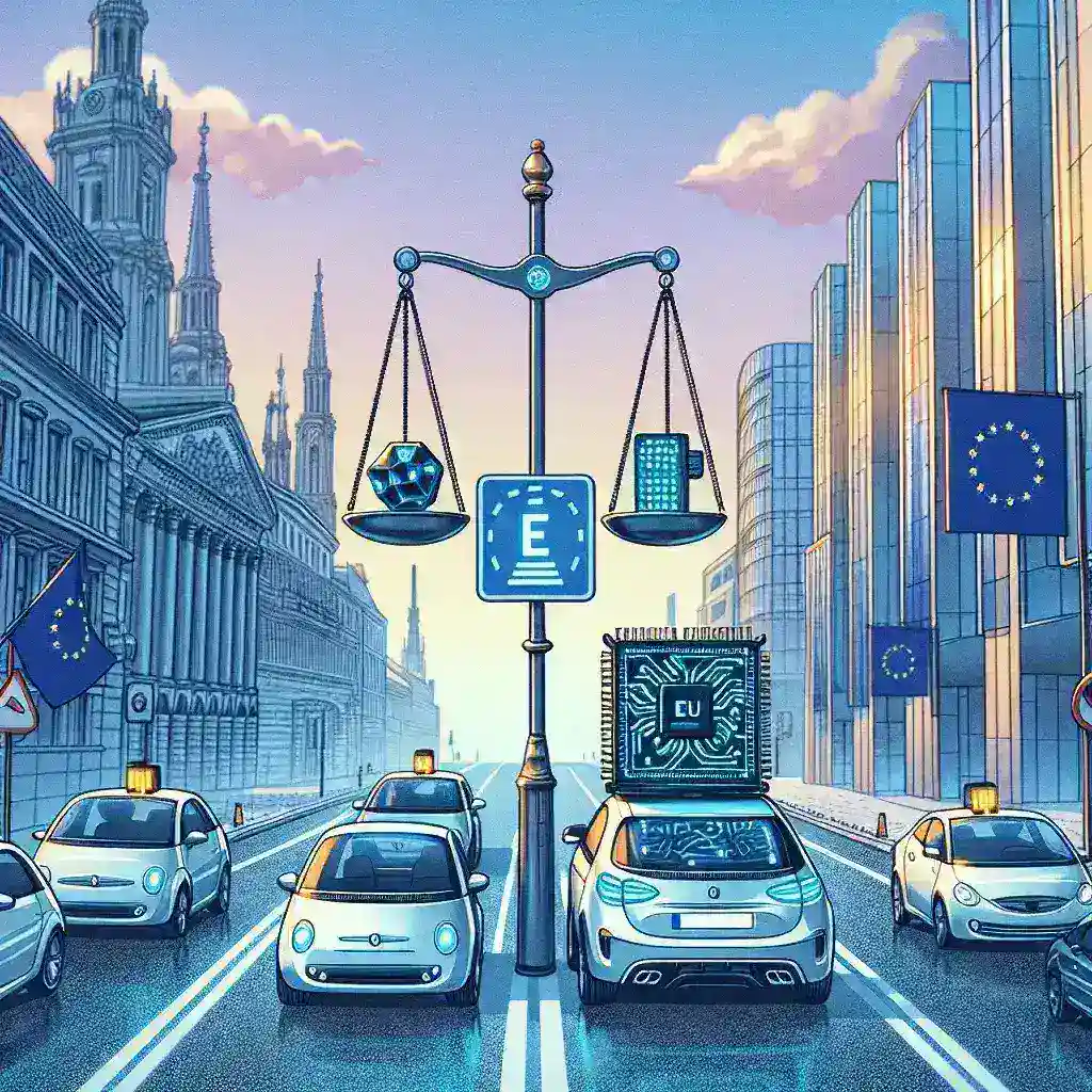 "Autonomous vehicle technology on display at a Microsoft event, highlighting advancements in self-driving systems amid evolving EU regulations and penalties for tech companies."